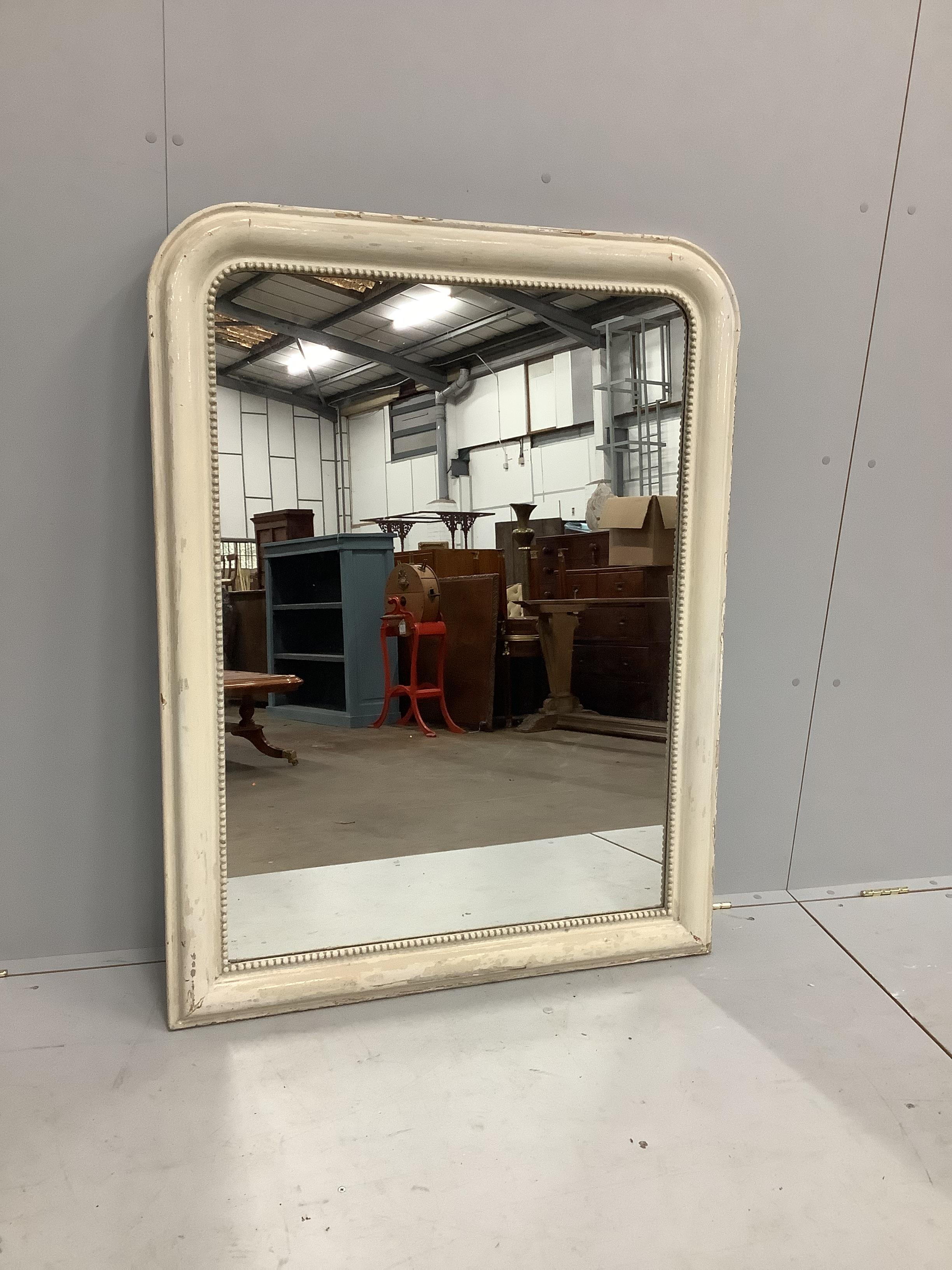A 19th century French overmantel mirror, later painted, width 98cm, height 127cm